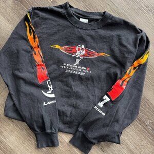 Vtg Y2K 2002 Hockey long sleeve black cotton skater t-shirt with flames / mn S